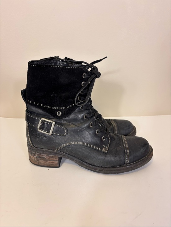 Taos Footwear Shoes - Taos Footwear Black Leather & Suede Lace-Up Buckle Combat Boots 38= 7-7.5